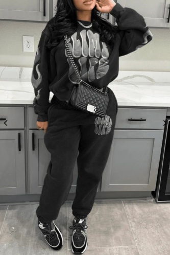 Casual Print Basic O Neck Long Sleeve Two Pieces