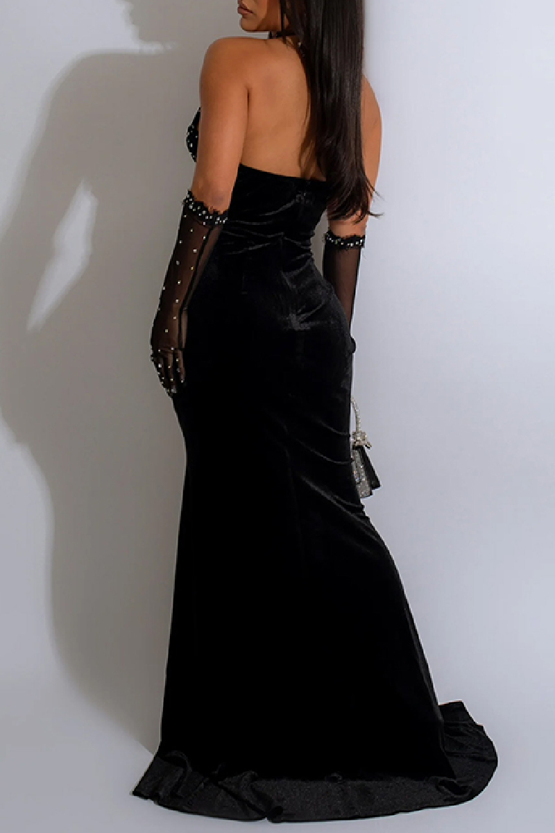 Wholesale Formal Glitter Prom Backless Front Slit Mermaid Hem Hem Long ...