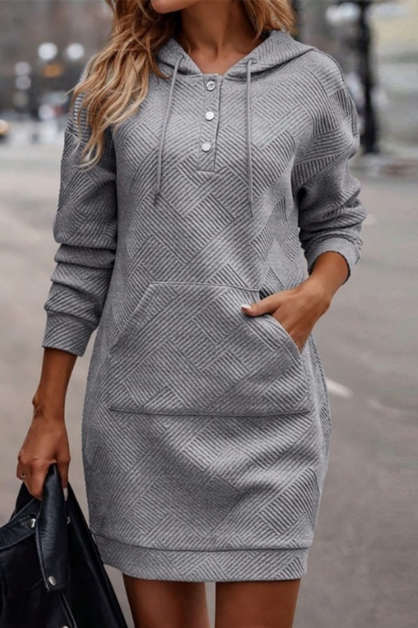 Casual Solid Patchwork Hooded Collar Long Sleeve Dresses