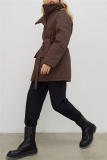 Casual Solid Patchwork With Belt Turndown Collar Outerwear