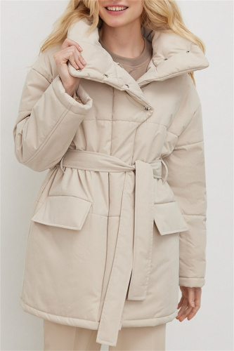 Casual Solid Patchwork With Belt Turndown Collar Outerwear