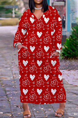 Casual Print Basic V Neck Long Dress Dresses