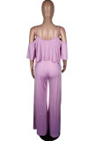 purple Sexy Fashion Patchwork ruffle Solid Straight Half Sleeve Two-piece Pants Set