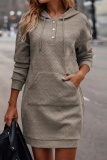 Casual Solid Patchwork Hooded Collar Long Sleeve Dresses