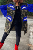 Casual Camouflage Print Sequins Patchwork Turndown Collar Outerwear