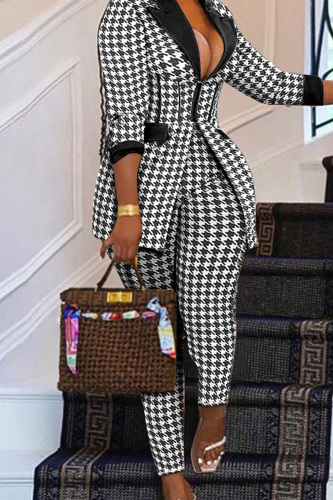 Casual Print Patchwork Turndown Collar Long Sleeve Two Pieces