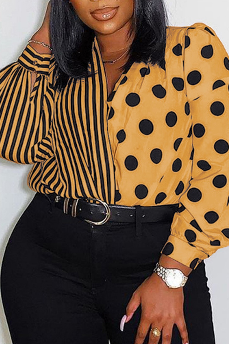 Casual Print Patchwork V Neck Tops