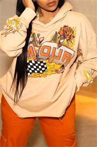 Casual Print Basic Hooded Collar Tops
