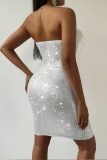 Sexy Patchwork Sequins Slit Strapless Wrapped Skirt Dresses