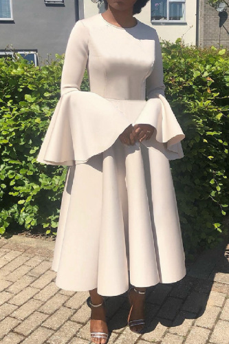 Casual Solid Basic O Neck Long Sleeve Dresses
