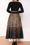 Casual Print Leopard Patchwork O Neck Plus Size Long Sleeve Dresses