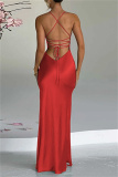 Sexy Solid Backless High Opening Spaghetti Strap Long Dress Dresses