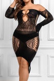 Sexy Living Solid Hollowed Out See-through Backless Plus Size Sleepwear