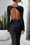 Sexy Casual Solid Frenulum Backless O Neck Long Dress Dresses