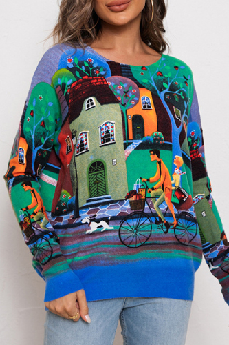 Casual Print Basic O Neck Tops
