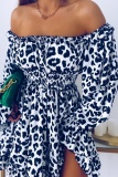 Casual Print Leopard Backless Off the Shoulder Dresses