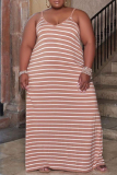 Sexy Casual Striped Print Backless Spaghetti Strap Long Dress Plus Size Dresses