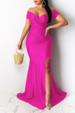 Pink Elegant Solid Patchwork V Neck Evening Dress Dresses