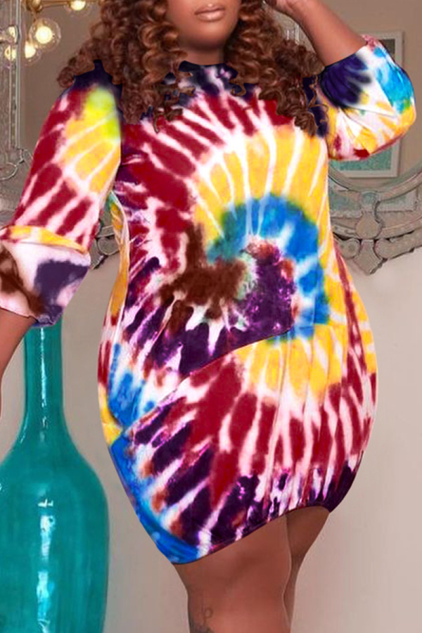Casual Tie Dye Printing Long Sleeve Plus Size Two Pieces