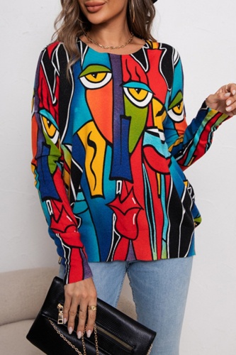 Casual Print Basic O Neck Tops