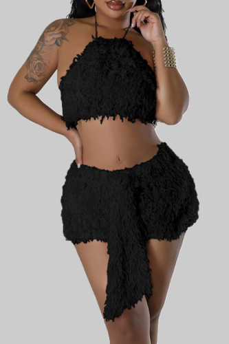 Sexy Solid Patchwork Halter Sleeveless Two Pieces