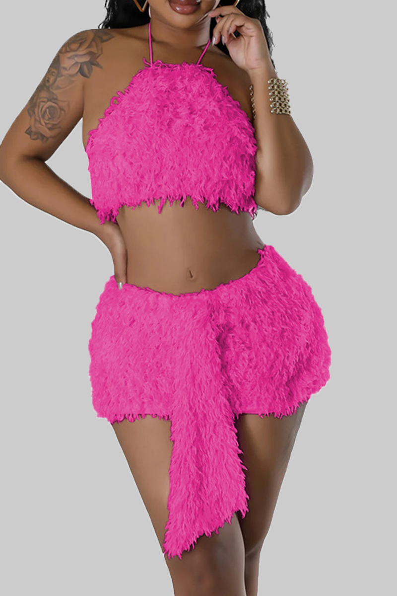 Sexy Lace Up Slit Ruched Halter Sleeveless Two Pieces