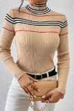 Casual Striped Basic Turtleneck Tops