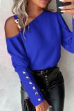 Casual Solid Patchwork Oblique Collar Tops