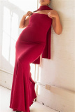 Sexy Casual Solid Backless Strapless Long Dress Dresses (Includes Shawl)
