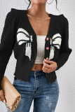 Casual Patchwork Buttons With Bow V Neck Outerwear