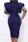Casual Solid See-through Turndown Collar Long Sleeve Dresses