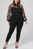 Casual Solid Patchwork Frenulum See-through Plus Size Tops