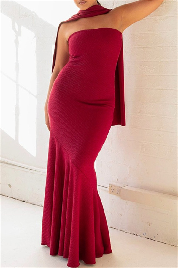 Sexy Casual Solid Backless Strapless Long Dress Dresses (Includes Shawl)
