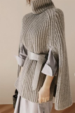 Casual Street Solid Patchwork Turtleneck Tops Sweater (Without Belt)