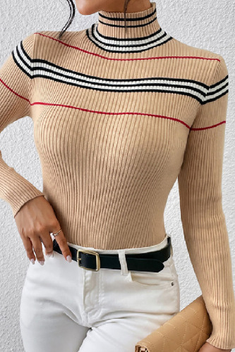 Casual Striped Basic Turtleneck Tops