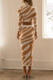 Casual Striped Basic Turtleneck Long Sleeve Two Pieces