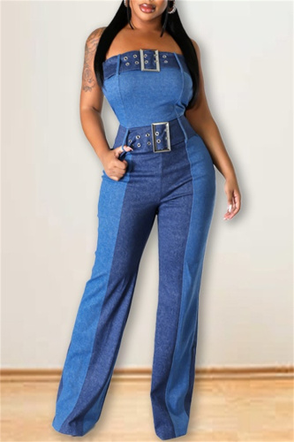 Sexy Casual Patchwork Backless Contrast Strapless Skinny Jumpsuits