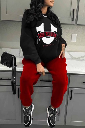Casual Print Letter O Neck Long Sleeve Two Pieces