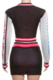 Casual Letter Patchwork Zipper Collar Long Sleeve Two Pieces
