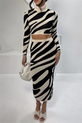 Casual Striped Basic Turtleneck Long Sleeve Two Pieces