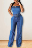 Sexy Casual Patchwork Backless Contrast Strapless Skinny Jumpsuits