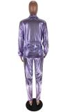 purple adult Casual Fashion Solid Hot stamping Patchwork Two Piece Suits pencil Long Sleeve
