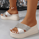 Casual Patchwork Rhinestone Round Out Door Wedges Shoes