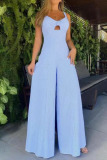 Sexy Casual Solid Hollowed Out Backless Spaghetti Strap Regular Jumpsuits