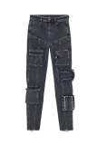 Casual Solid Patchwork High Waist Skinny Denim Jeans