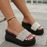 Casual Patchwork Rhinestone Round Out Door Wedges Shoes