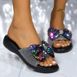 Casual Sequins Patchwork With Bow Round Comfortable Shoes