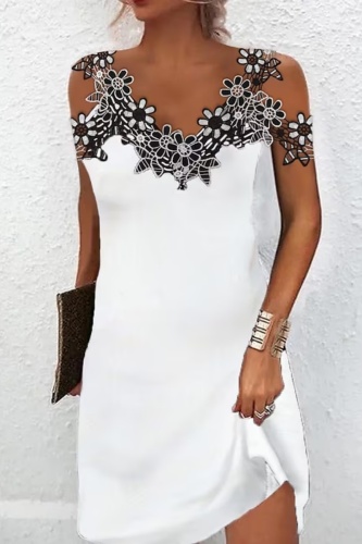 Casual Solid Patchwork V Neck Sling Dress Dresses