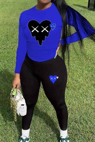 Casual Print Patchwork O Neck Long Sleeve Two Pieces