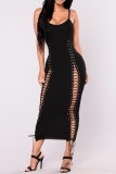 Sexy Casual Solid Patchwork Frenulum Backless Spaghetti Strap Long Dress Dresses